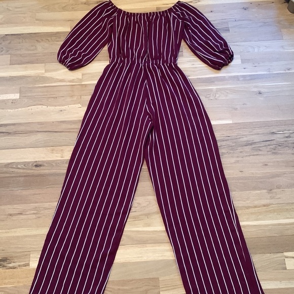 Haute Monde Striped Jumpsuit On/Off Shoulder Elastic Tie Front Waist Women’s S - Picture 13 of 16